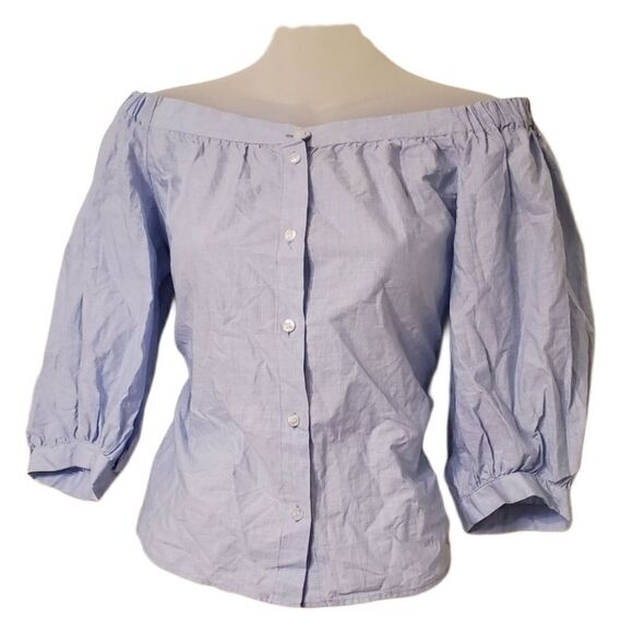 H&M off the shoulder striped button down blouse sz 2 - Picture 1 of 6